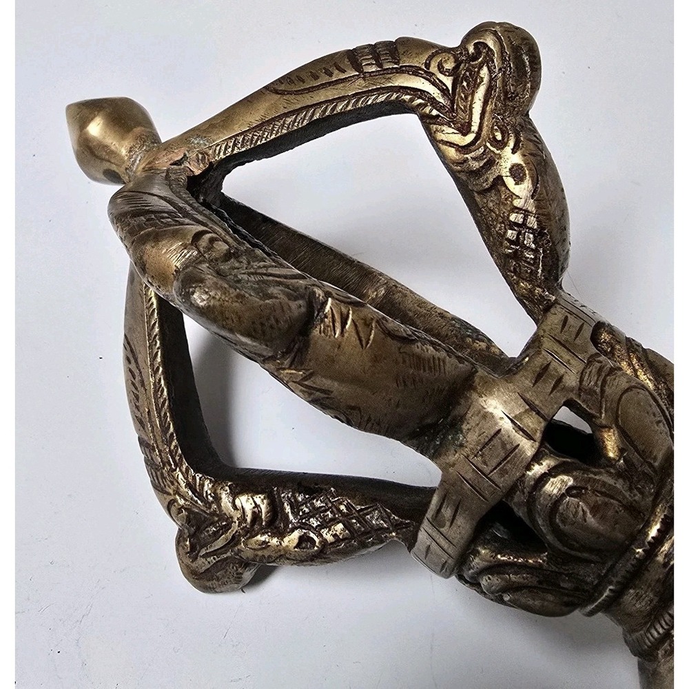 Antique Brass Tibetan Buddhist 5 pronged Vajra/Dorje 13" - Picture 5 of 16